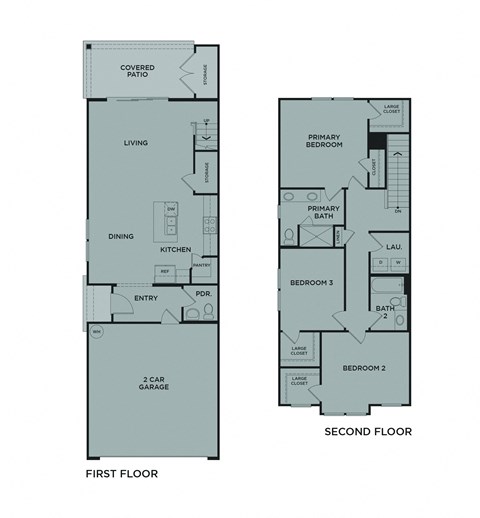 A floor plan of a two-story home with labeled rooms.